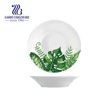 Factory direct supply ceramic soup plate with green design for sale