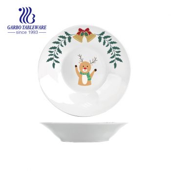 Assiettes de table en grès de 8 pouces Assiettes creuses en céramique de forme ronde Merry Christmas