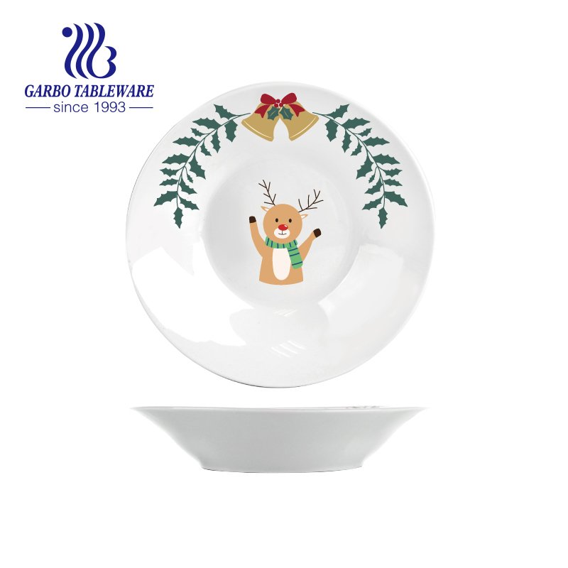 Pratos de mesa de grés de 8 polegadas Feliz Natal Pratos laterais de cerâmica em forma redonda Pratos de sopa