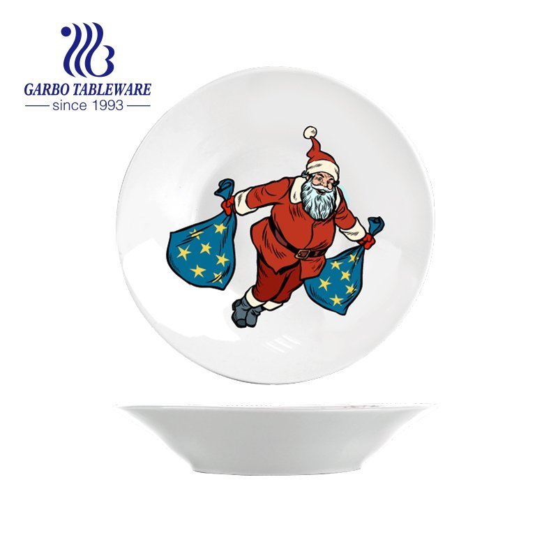 Scratch Resistant  Merry Christmas Round-shaped ceramic side plate 8 inches  dessert plates new year gift stoneware plates