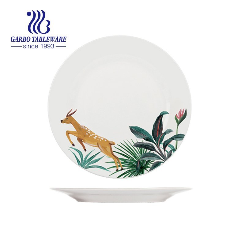 10.5inch ceramic flat plate with green tree design for sale