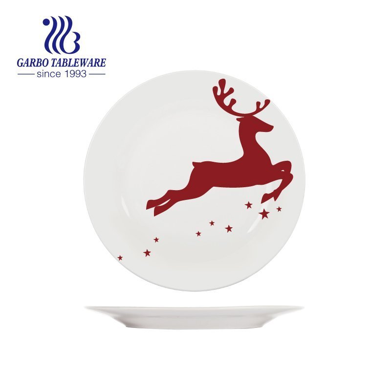 Presente decorativo de design de veado de natal de 7.5 polegadas prato de sobremesa de cerâmica plana