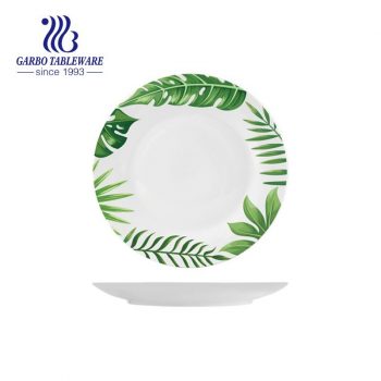 7.5 inch green leaf printing design ceramic dessert plate stoneware flat plate