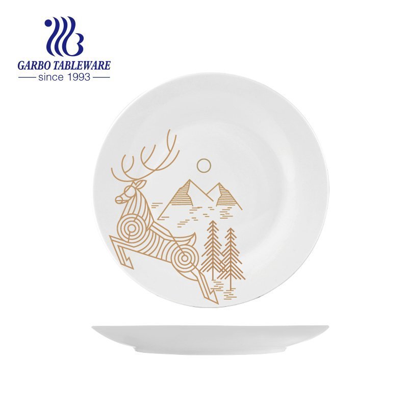 Decorative custom Christmas deer design gift 7.5inch flat ceramic dessert dish
