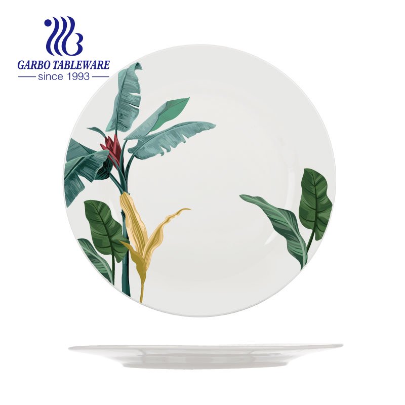 Decorative leaf decor customized 10.5inch plain ceramic dinner plate