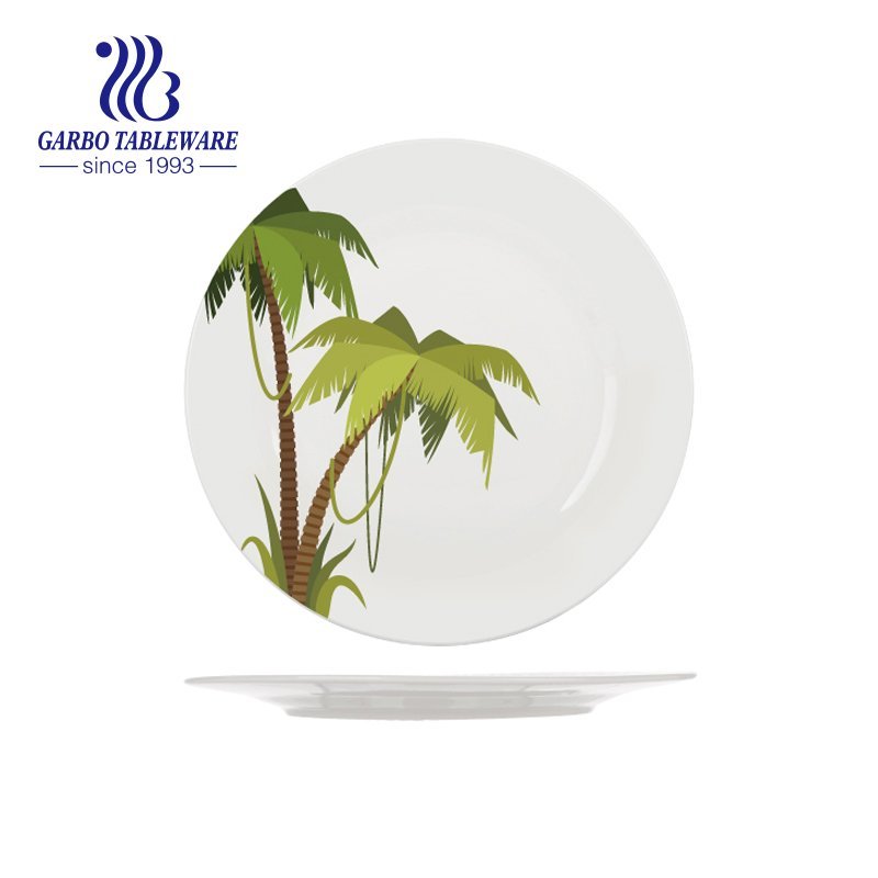 10.5inch stoneware flat plate with tree decal for wholesale