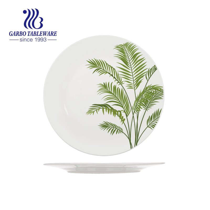10.5inch ceramic flat plate with green tree design for sale