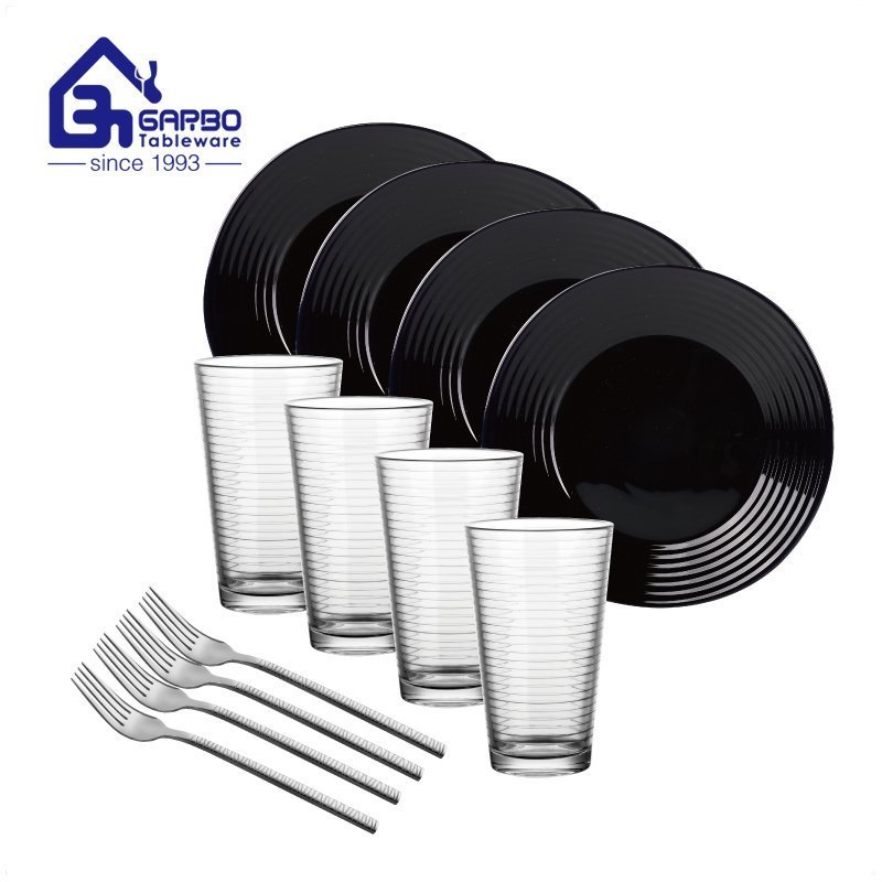 Classic circle design dinner plate cup fork set 12pcs for home tableware