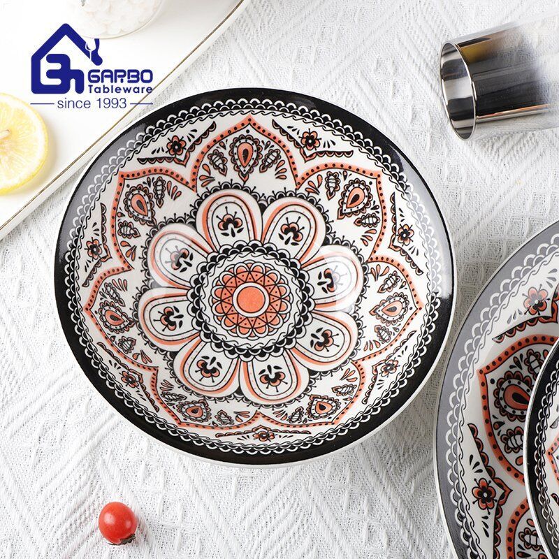 Promoção fatory da china 7 polegadas tigela de sopa de cerâmica tigelas de salada de grés com novo design em padrão vitrificado