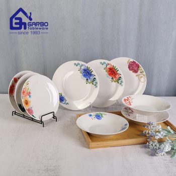 Custom logo print stoneware dinner plate set kichen ceramic cooking dish  sets ktableware  white plates