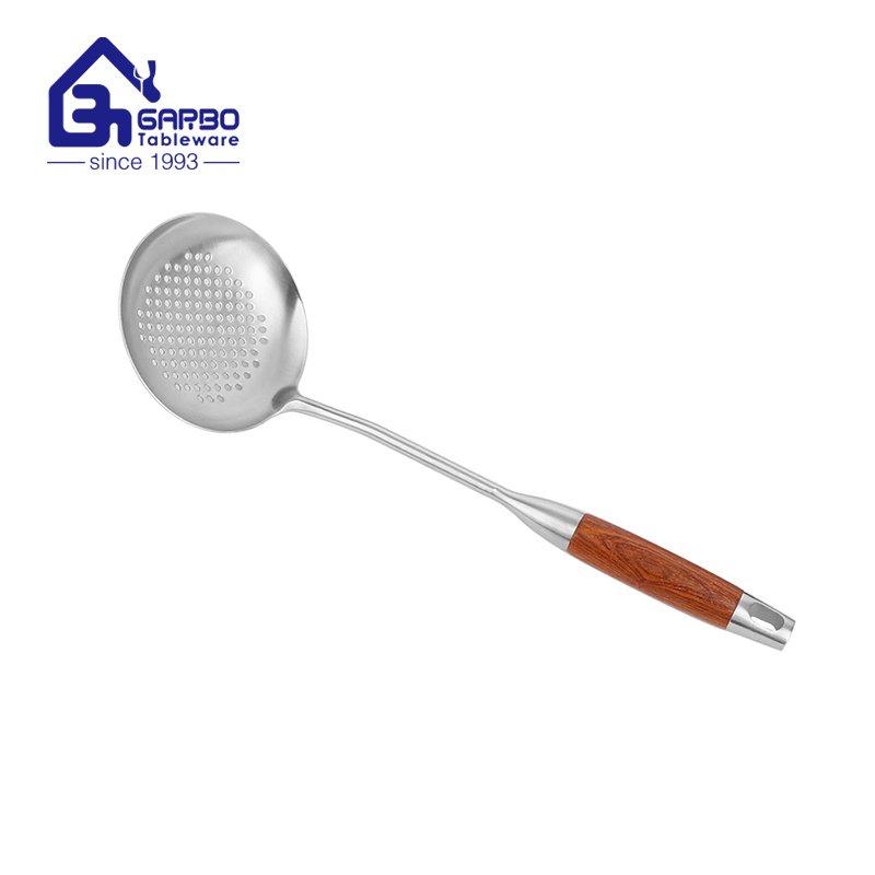 Factory Big Discount Price 380mm length Heat Resistant 201ss Soup Ladle With Wooden Handle