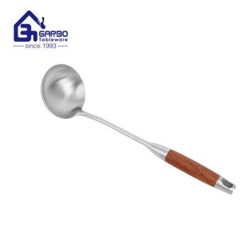 Factory Big Discount Price 380mm length Heat Resistant 201ss Soup Ladle With Wooden Handle