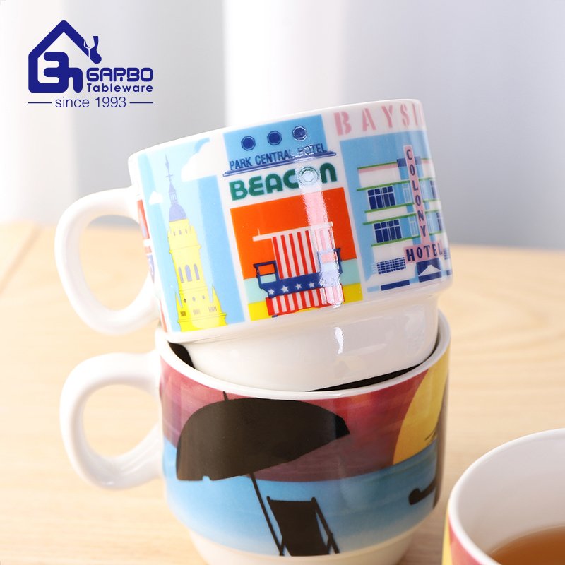Keramik-Kaffeetassen-Set mit vollständigem Aufkleberdruck, süße kleine Büro-Kaffeetrinkbecher, Getränkebecher mit Griff