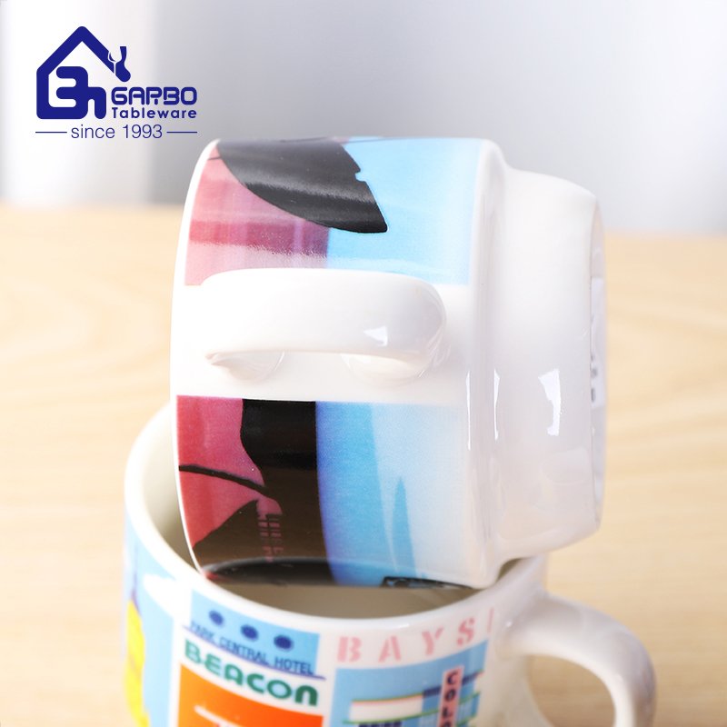 Keramik-Kaffeetassen-Set mit vollständigem Aufkleberdruck, süße kleine Büro-Kaffeetrinkbecher, Getränkebecher mit Griff