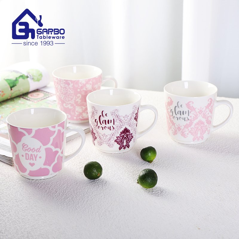 240ml pink color full decal porcelain mug made in Liling