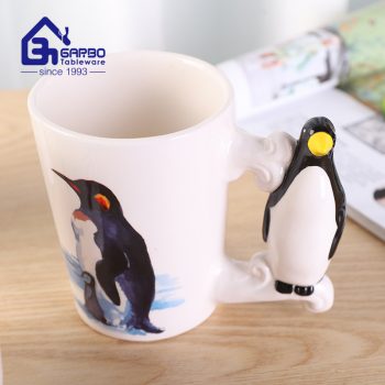 Creative Handmade Animal Lover 3D penguin Ceramic Pure Hand- Painted Tea Coffee Cups