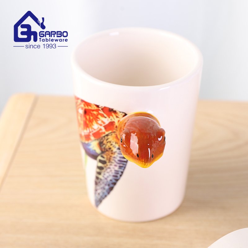 380ml Gift Order Promotion Project Creative Handmade 3D Sea Turtle Ceramic Pure Hand- Painted Coffee Mugs