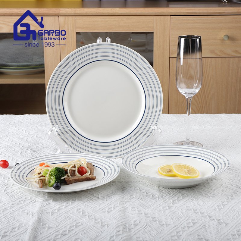 Stock clear custom print ceramic flat and soup plate set stoneware dish dinnerware