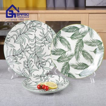 7.5" folhas verdes impressão de design de cerâmica placa de sobremesa grés