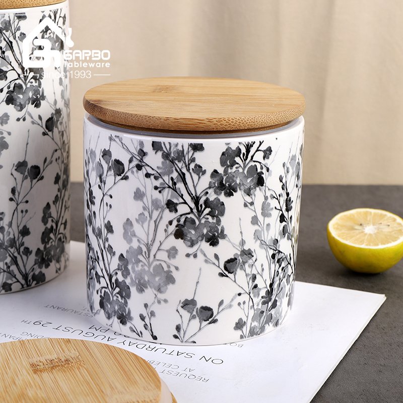 Cilindro de cerâmica 750ml com tampa de bambu perfeito café chá armazenamento de alimentos doces vasilha de açúcar jarra de porcelana jarra de armazenamento recipiente de cozinha