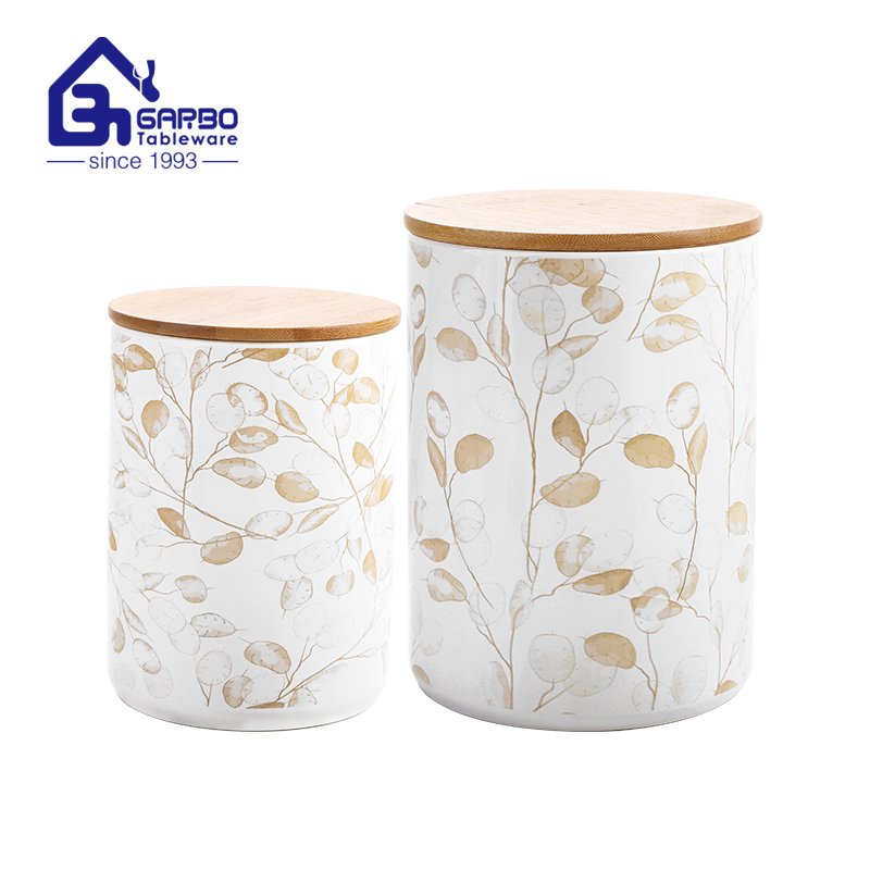 China factory handmade OEM design 3pcs ceramic canister jar set with bamboo lid