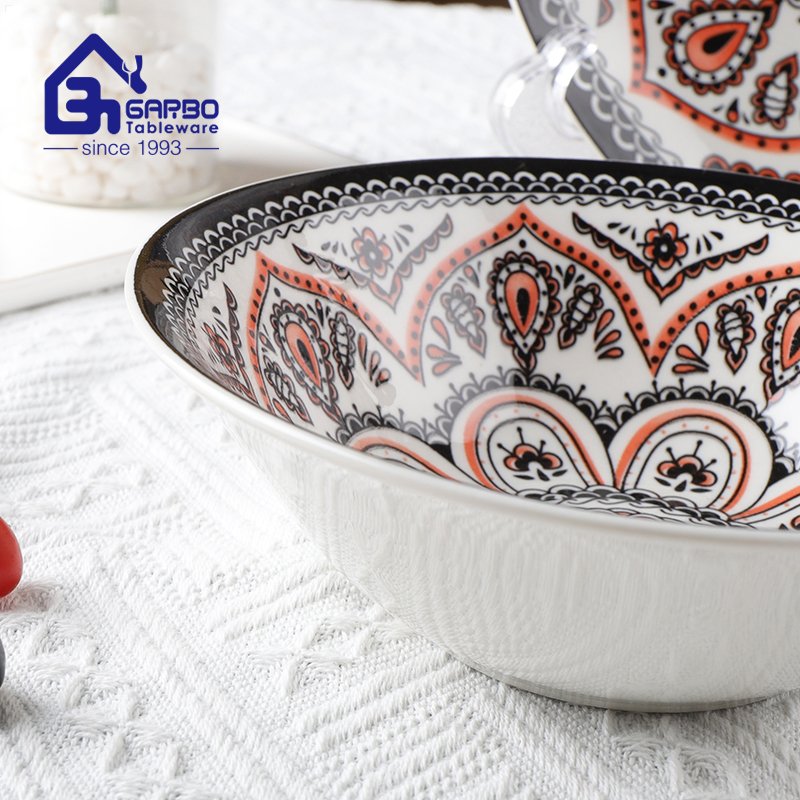 China fatory promotion 7 inches ceramic soup bowl stoneware salad bowls with new design in glazed pattern