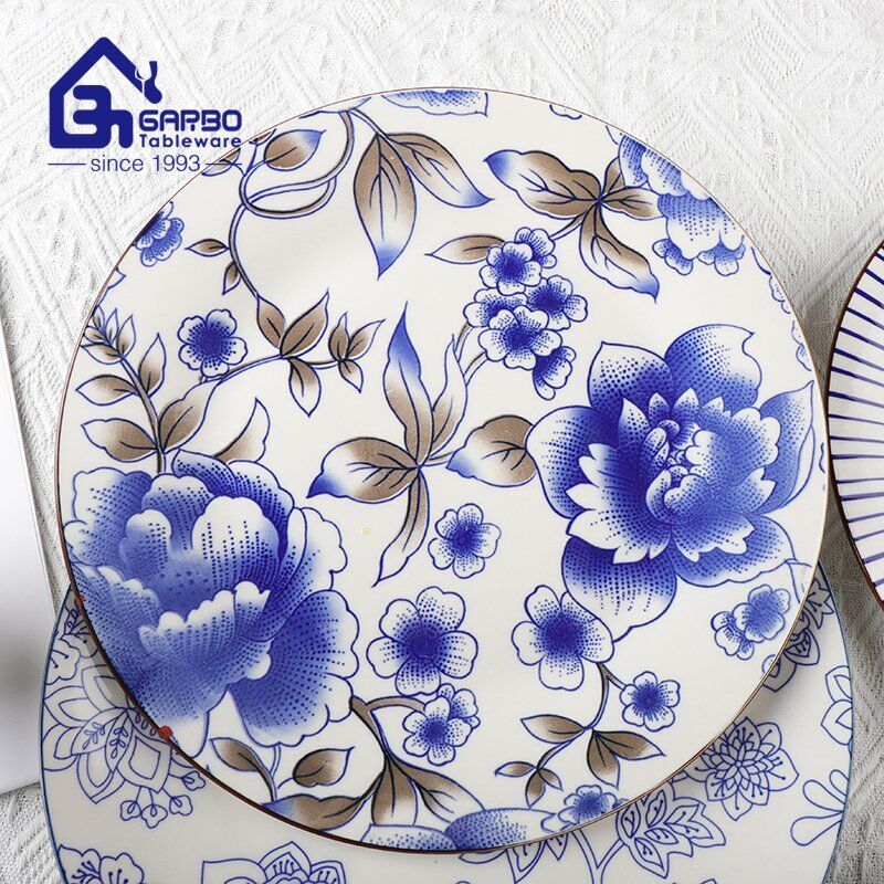 China factory custom under glazed decal 10.5inch flat ceramic charger plate