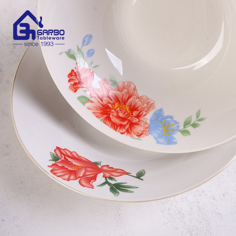 8.86inch stoneware plate with flower decal for wholesale