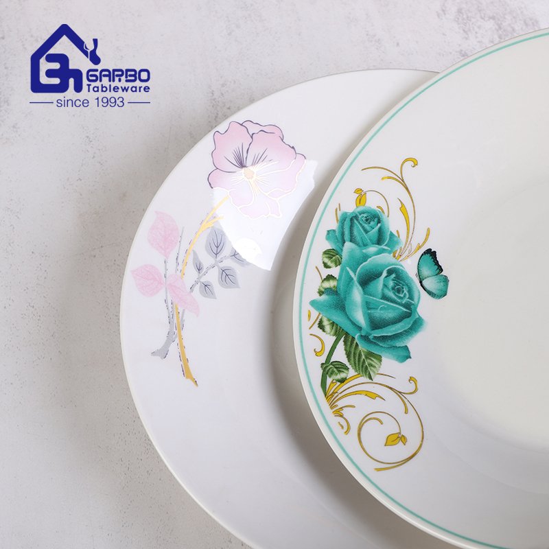 8.86inch stoneware plate with flower decal for wholesale