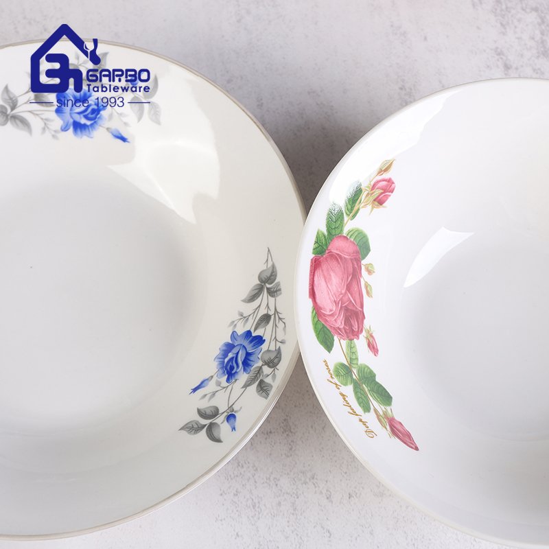 8.86inch stoneware plate with flower decal for wholesale