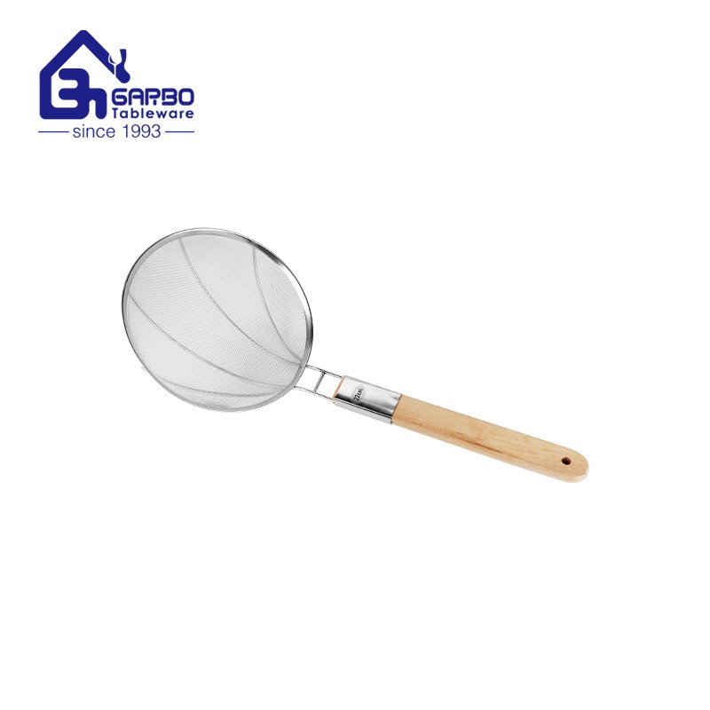 مصنع رخيصة بالجملة حزمة المطبخ مصفاة مقبض خشبي 201 الفولاذ المقاوم للصدأ مصفاة الطبخ