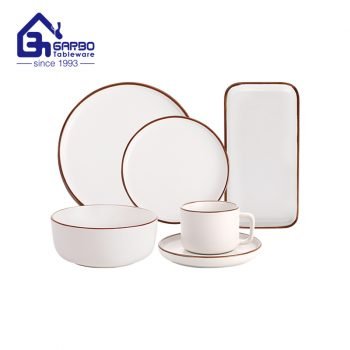 White ceramic dinnerware set custom color stoneware set family kitchen tableware