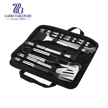 Conjunto de ferramentas para churrasco profissional 19 peças Kit completo de acessórios para churrasco em bolsa de armazenamento preta