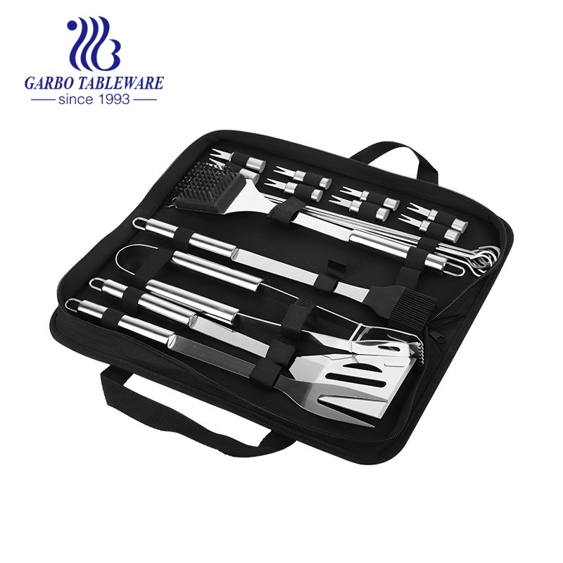 19PCS Professional BBQ Grill Tools Set Complete Barbecue Accessories Kit in black Storage Bag