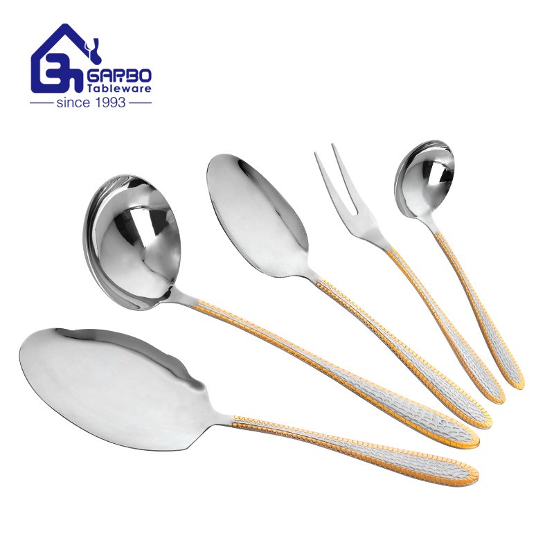 201ss Golden Handle Cooking Utensils  Include Slotted Spoon, Slotted Spatula, Large Spoon, Soup Ladle