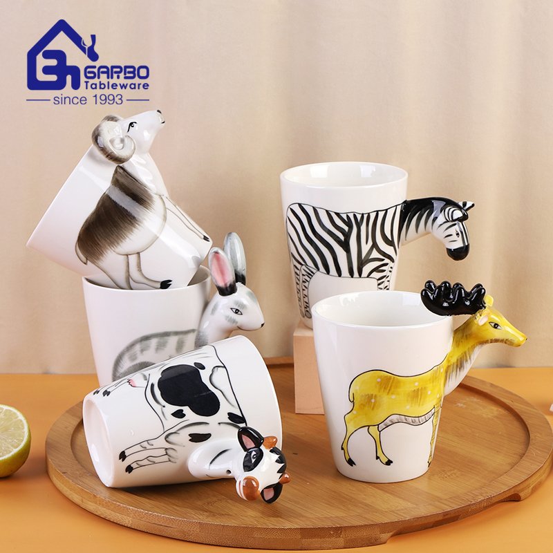 Handmade unique vivid Zibra Rabbit Sheep design 400ml ceramic mug for coffee