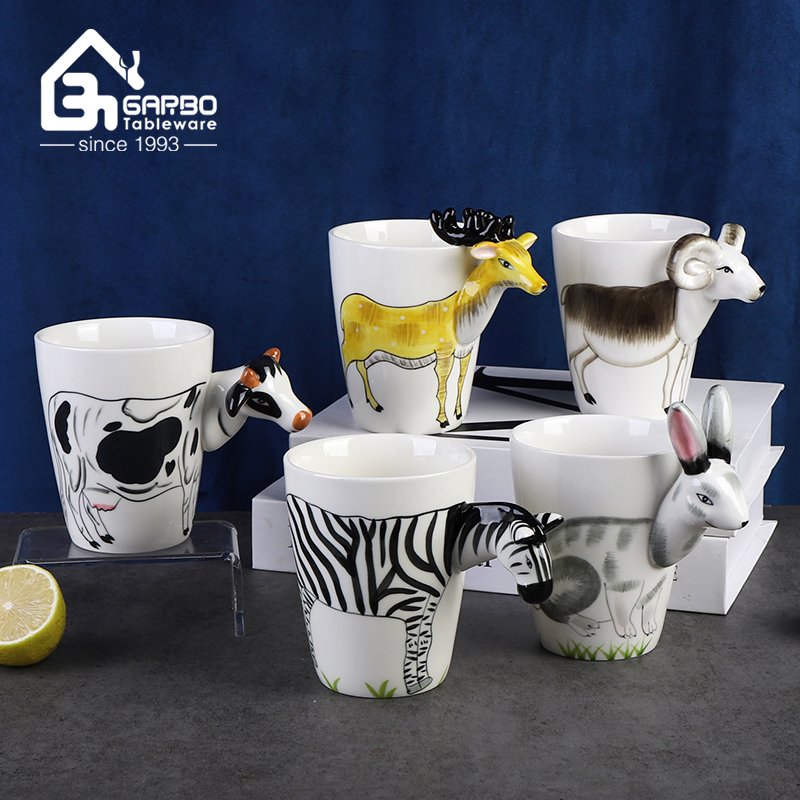 3D new fashion design dog handle ceramic mug coffee drinking mugs set