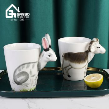 Керамическая кружка ручной работы объемом 400 мл с ярким дизайном овец для питья кофе