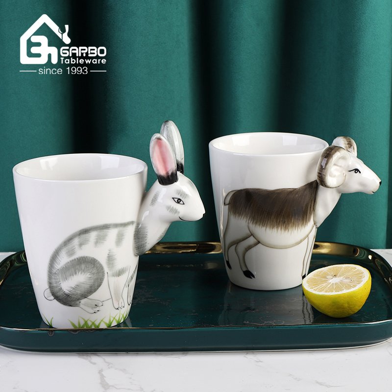 3D new fashion design dog handle ceramic mug coffee drinking mugs set