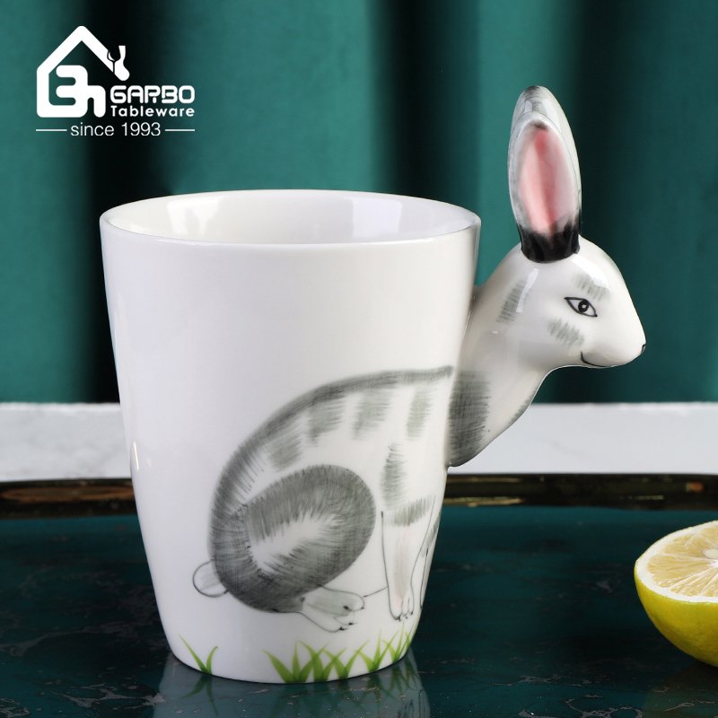 3D new fashion design dog handle ceramic mug coffee drinking mugs set