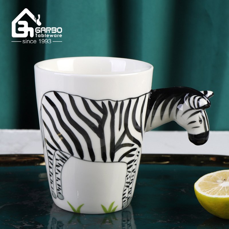 Handmade unique vivid Zibra Rabbit Sheep design 400ml ceramic mug for coffee