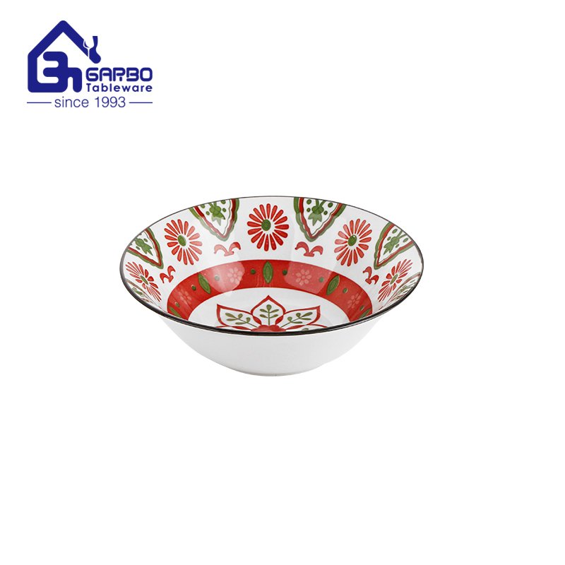 600ml Ceramic salad bowl with full decoration for promotion