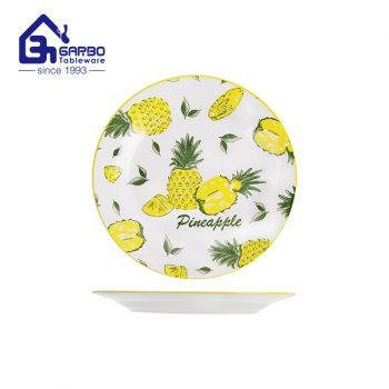 круглая ананасовая 8-дюймовая керамическая плоская тарелка с лентой для ручной росписи, продвижение керамогранита для ежедневного использования