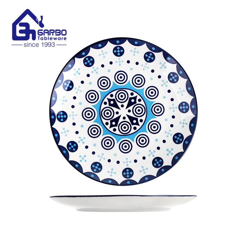 Wholesale beautiful Bohemia style 7.5inch flat ceramic dessert dish