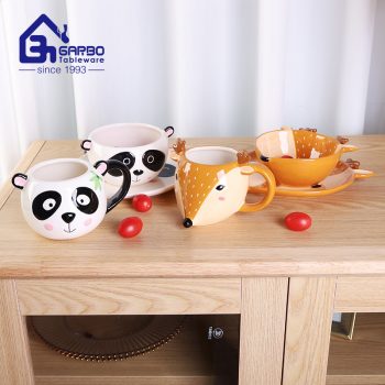 Cute Fox design children use porcelain dinner set of 3pcs wonderful ceramic dessert plate milk mug and bowls