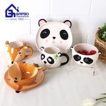 Cute Panda design childen use dinner set of 3pcs ceramic mug plate and bowls set