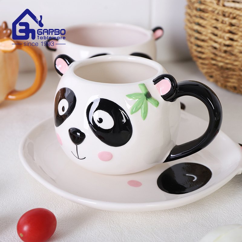 Cute Panda design childen use dinner set of 3pcs ceramic mug plate and bowls set