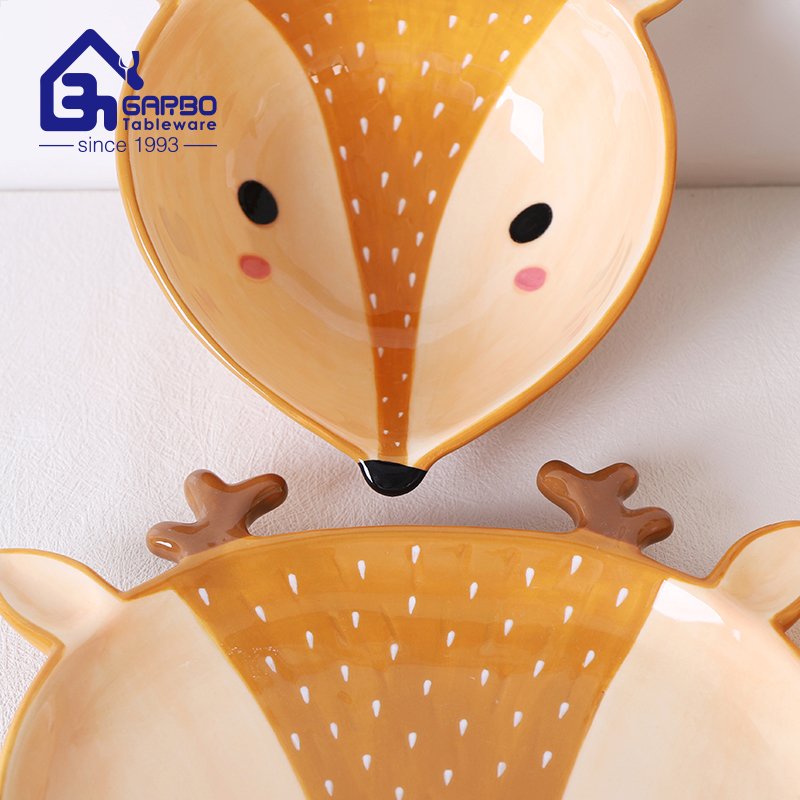 Cute Fox design children use porcelain dinner set of 3pcs wonderful ceramic dessert plate milk mug and bowls