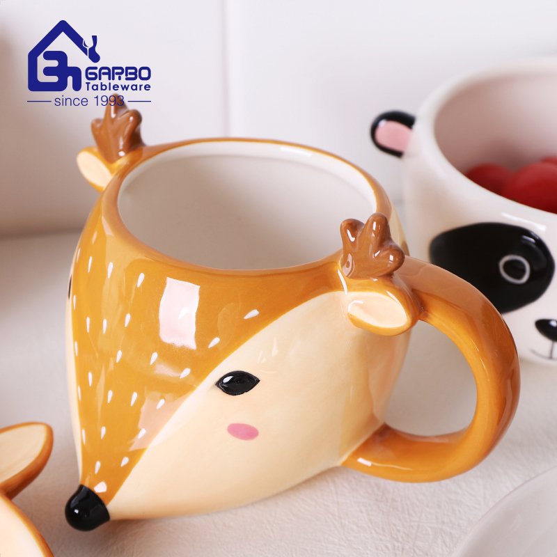 Cute Fox design children use porcelain dinner set of 3pcs wonderful ceramic dessert plate milk mug and bowls