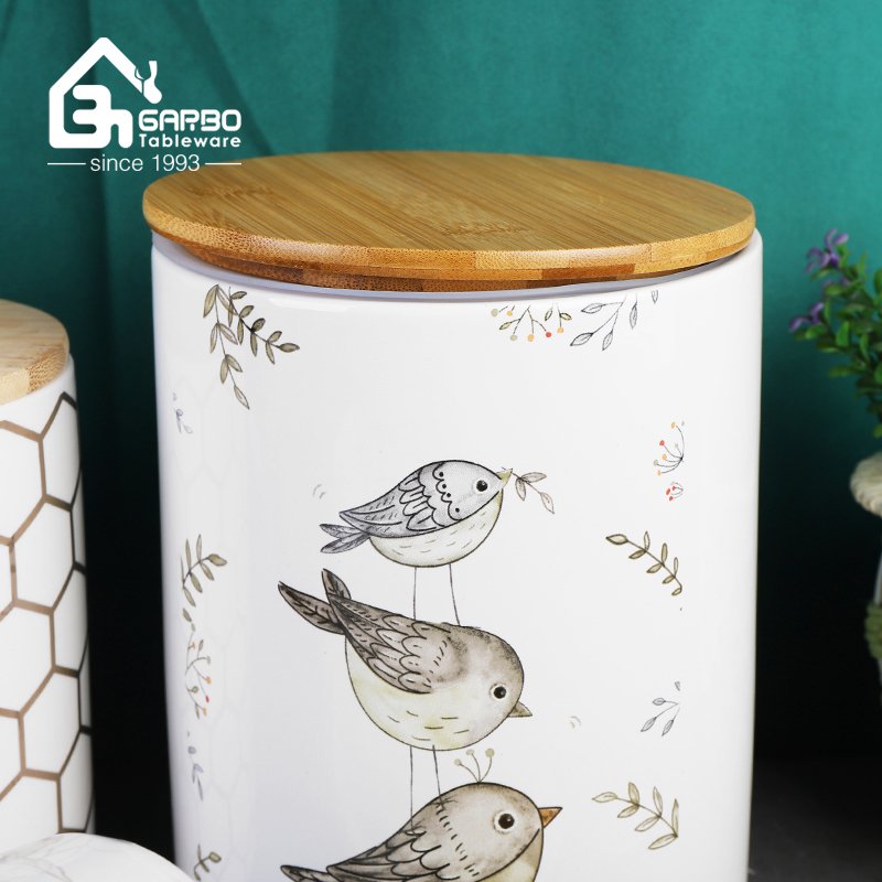 2200ml Ceramic Storage Jar with Bamboo Lid and customized decal